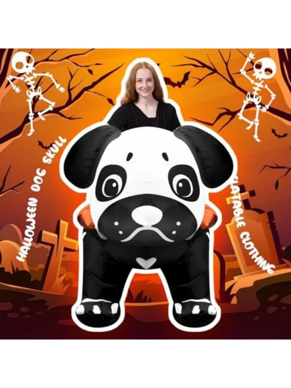 Halloween Skeleton Inflatable Dog Costume for Adults - Fun Ride-On Outfit